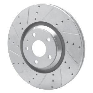 Audi TTS Quattro Brake Rotor (1) - Front Left - R1 Concepts - Drilled & Slotted - Silver - `12-`15